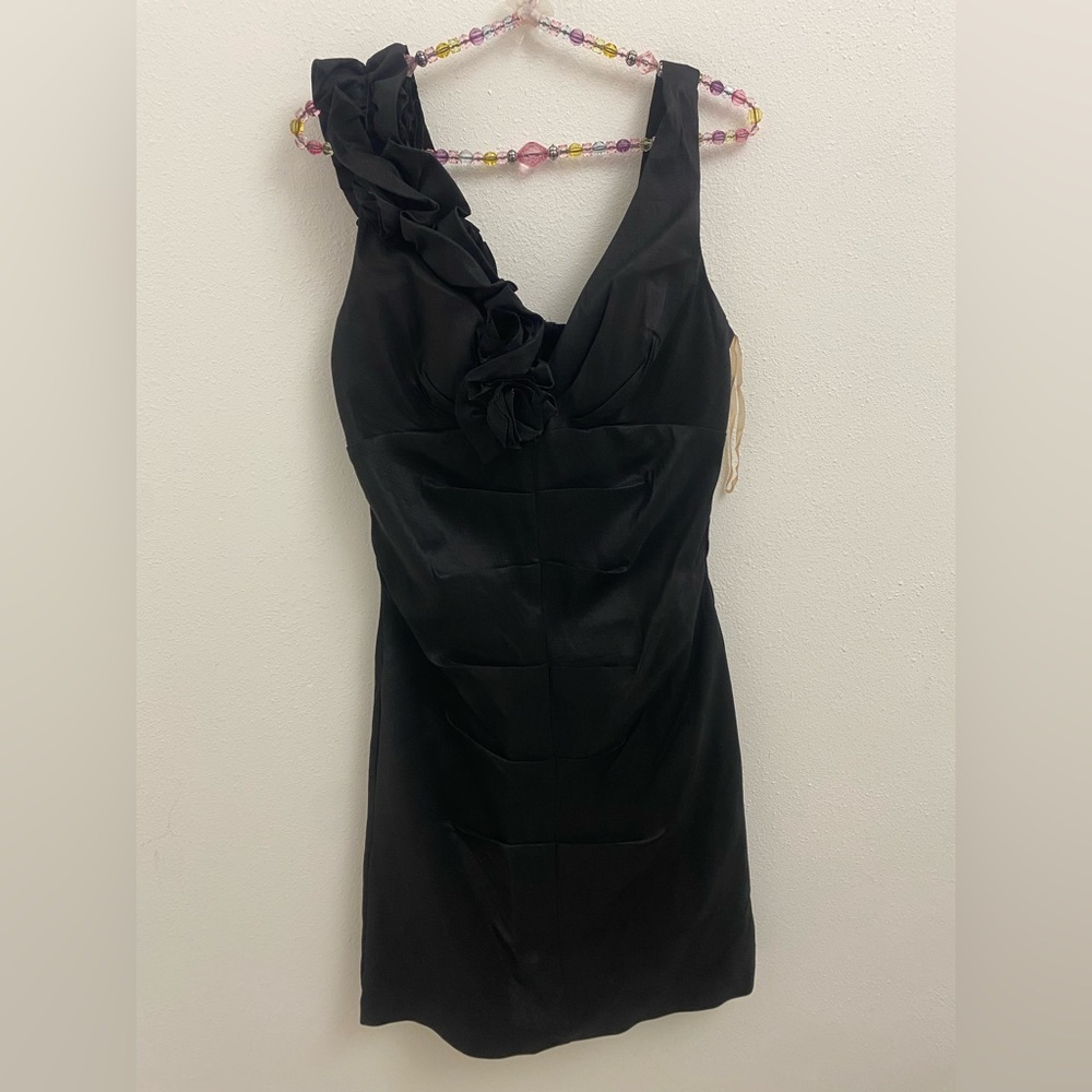 dress vintage black ruffle shoulder sleeveless